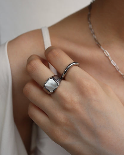 white square shell ring