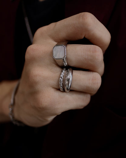white square shell ring